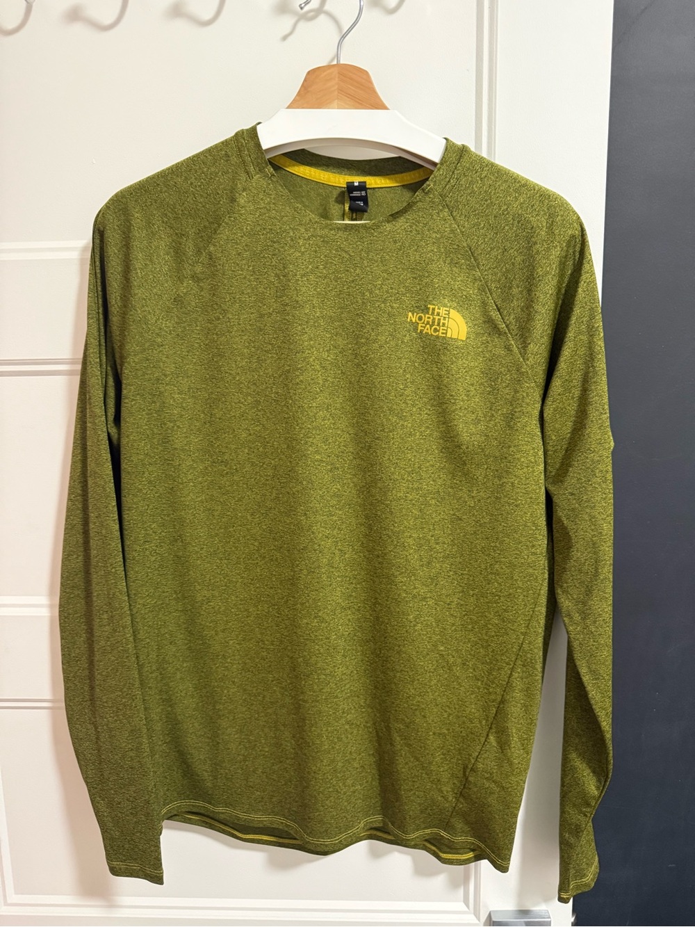 The North Face Men’s Long-Sleeve Crew — Olive/Yellow Logo